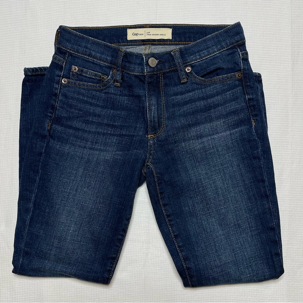 Womens Gap 1969‎ True Skinny Ankle denim blue jeans size 24P